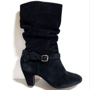 Alex Marie Yarra women's black slouchy suede leather boots with buckle size 8.5